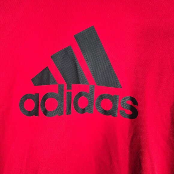 Adidas Hooded Sweatshirt Small Men's Red Logo Long Sleeve Kangaroo Pocket - Picture 3 of 8